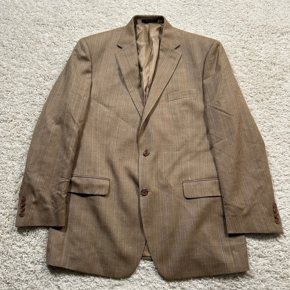 Lauren Ralph Lauren Sport Coat 44L Brown Silk Wool Herringbone Windowpane Blazer